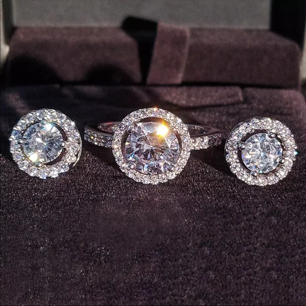 925 sterling silver engagement wedding ring and earring solitaire - Picture 2 of 3